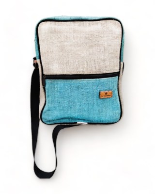 Sac Messager toile 100 pour cent chanvre Cyan et Naturel - Le Canebier en Provence4
